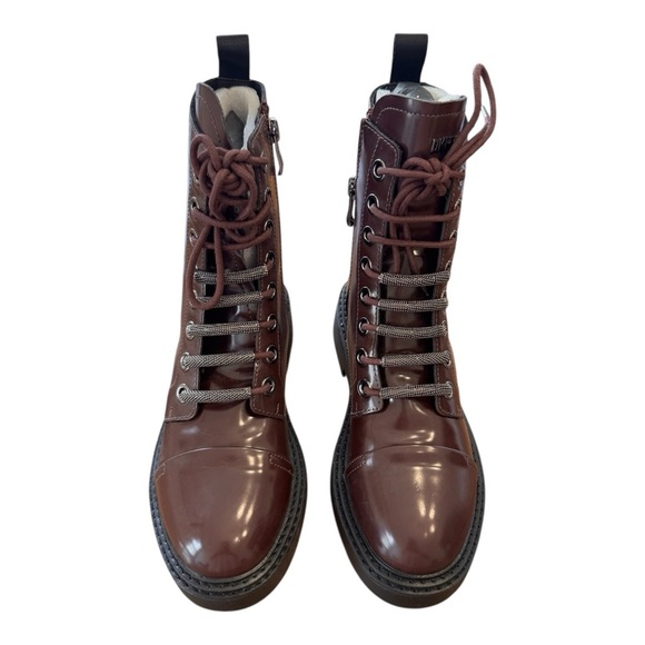 DKNY Malaya Lace-Up Combat Booties in Bourdeaux NWOB - Picture 2 of 10